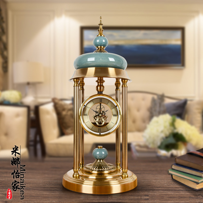 欧式复古奢华金属座钟美式创意台式书桌摆件个性艺术田园石英钟表