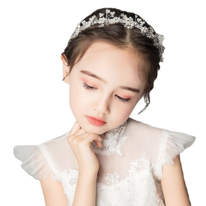 儿童主持发箍公主皇冠发饰生日带钻头箍花童礼服配饰女孩演出头饰