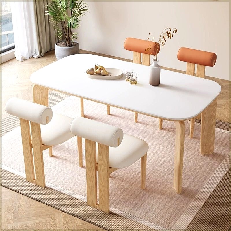 简约原木实木餐桌椅客厅椭圆形岩板餐桌定制餐桌家用轻奢一体饭桌