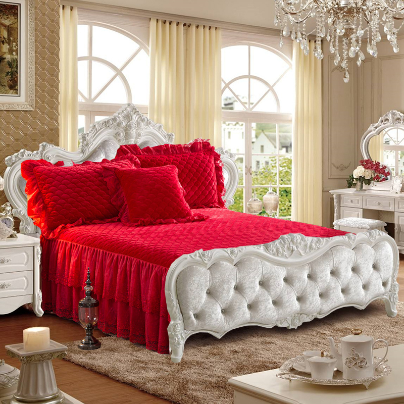 欧式无床尾床罩两边床裙款公主风三件套高档奢华花边蕾丝床盖单件