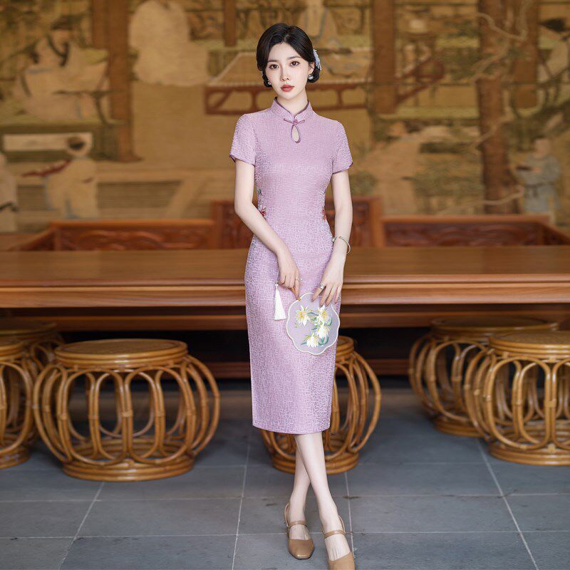 夏季蕾丝旗袍新款改良连衣裙中长款优雅妈妈新中式国风日常祺袍裙