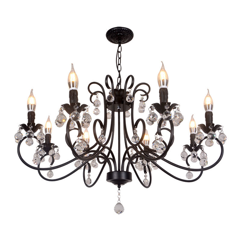 美式水晶灯简约卧室客厅灯欧式复古个性铁艺蜡烛楼梯间服装店吊灯