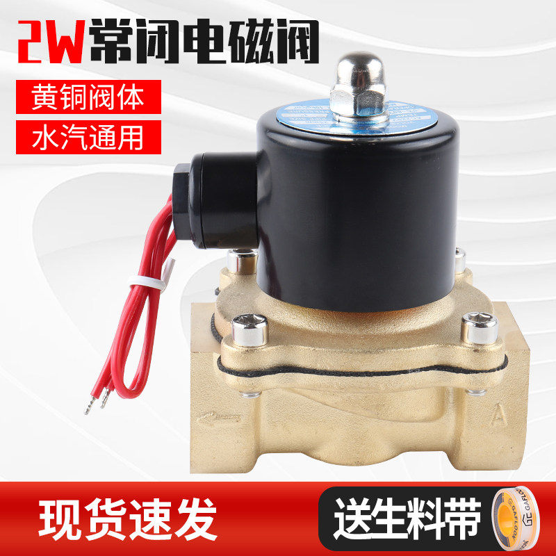2W纯铜线常闭电磁阀门12V水阀24V气阀AC220V防水控制阀2分4分6分
