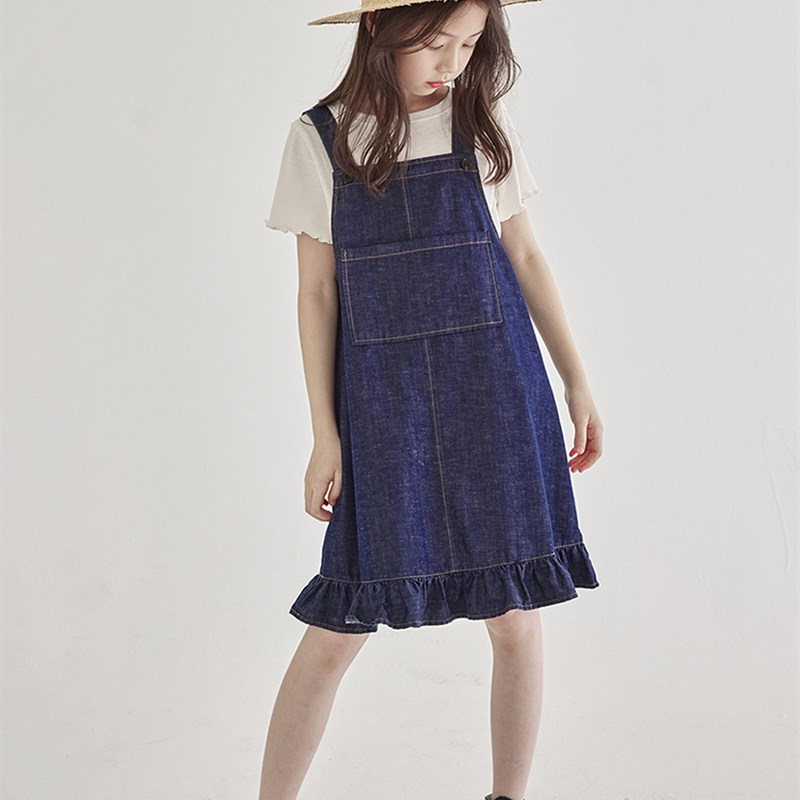 女童荷叶裙摆牛仔裙2024夏季新款儿童背带长裙时尚百搭女宝连衣裙