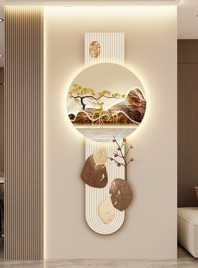 新款led灯发光入户玄关挂画走廊尽头装饰画电视背景墙新中式壁画