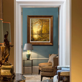 美式 挂画森林版 风景日出油画欧式 饰画过道玄关餐厅竖版 画 装 金秋