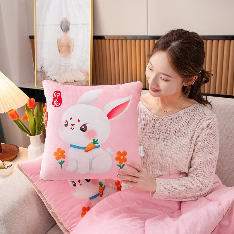 12生肖抱枕被子两用冬季加厚水晶绒汽车载毯子午睡枕头靠枕二合一