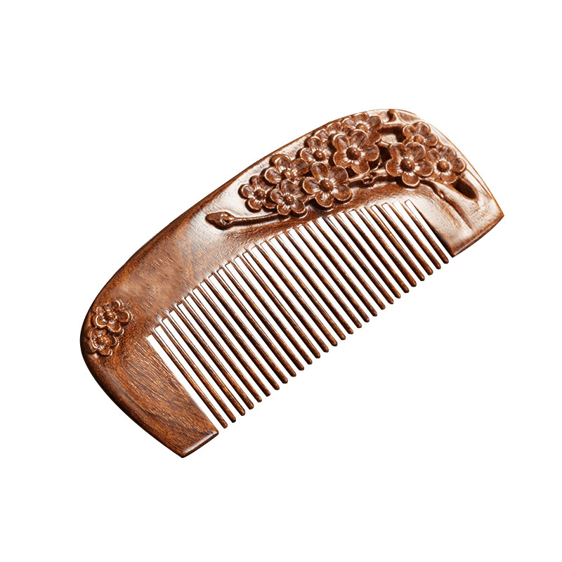 天然金丝檀木梳子女手工静电脱发木头檀香梳子男雕花送礼物定制防