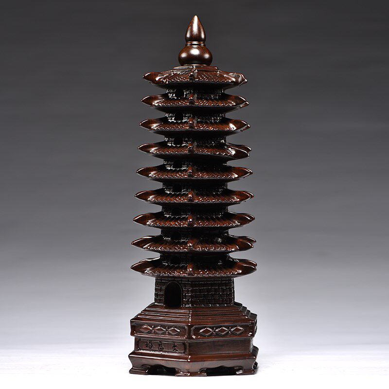 黑檀文昌塔摆件实木质九层9层塔办公书房装饰家居桌面木雕工艺品