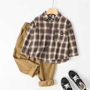 儿童纯棉格子衬衫 男童女童长袖衬衣 内搭外穿中大童 春秋款童装