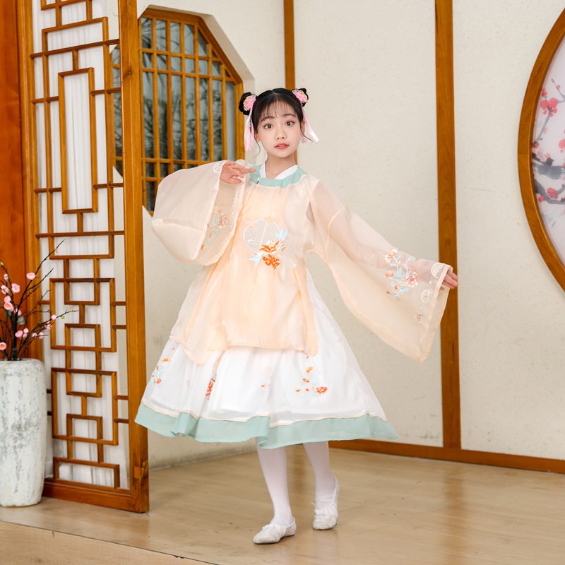 花灯落城古装舞蹈服女童明制汉服中国风长袖连衣裙汉唐舞台表演服