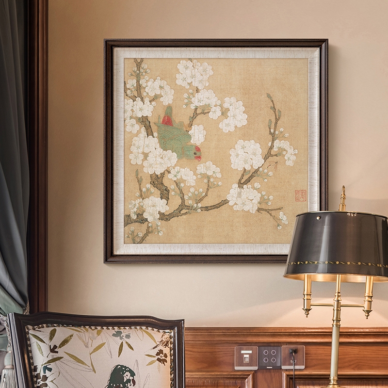 法式复古vintage玄关装饰画芯美式古典新中式花鸟壁画卧室挂画心