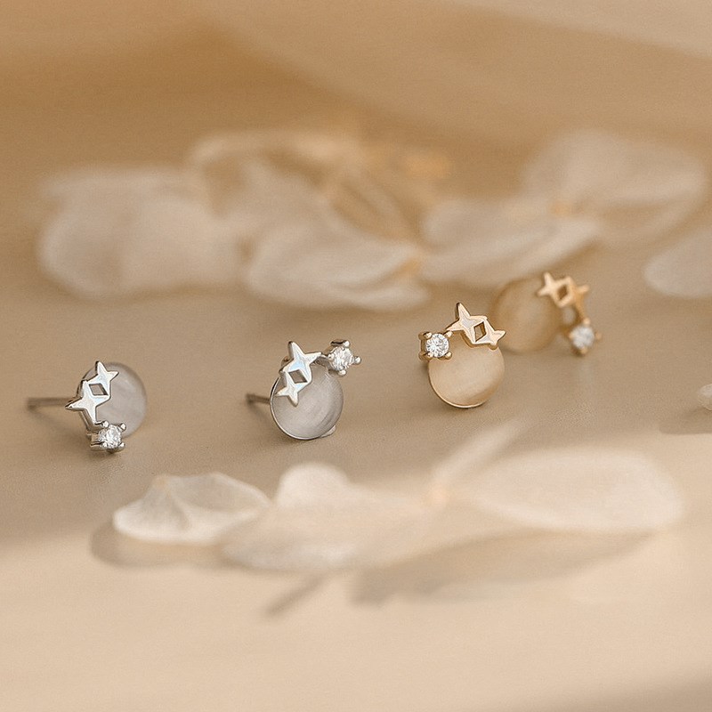 srrmhyn猫眼石小星星耳钉女小巧精致高级感日韩耳环百搭设计感气