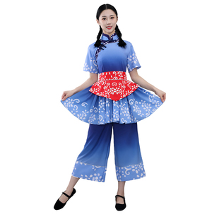 2023新款村姑丰收节南泥湾采茶扇子舞斗笠舞秧歌服舞蹈演出服男女