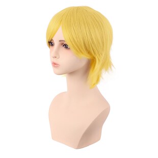 潼漫 cos假发女短发30CM万用反翘男短发亮黄色金黄色动漫假毛头套