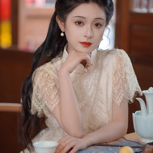 新中式改良织金蕾丝旗袍修身显瘦少女绝美鱼尾连衣裙气质订婚礼服