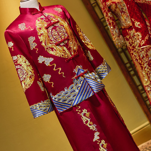 秀禾服新郎2023新款中式结婚礼服男款龙凤褂古装唐装接亲服敬酒服