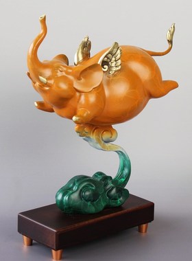 创意书房可爱飞象铜摆件乔迁礼物客厅玄关酒柜装饰办公室摆设