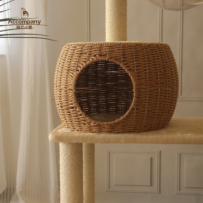 实木猫爬架猫树猫窝一体猫架子猫屋剑麻太空舱藤编织大型肥猫可用