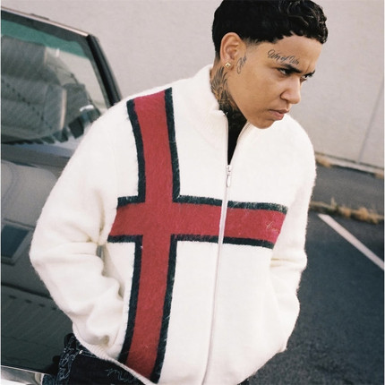 Corteiz 恶魔岛撞色 knit zip up-White 拉链开衫情侣针织衫毛衣