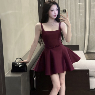 简约方领无袖 法式 收腰连衣裙显瘦轻奢连衣裙 紫藤幽梦 YOUENBB