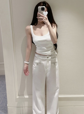 YOUENBB【白桦林】欧式重工链条白色垂感休闲西装裤百搭宽松秋季
