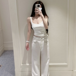 YOUENBB【白桦林】欧式重工链条白色垂感休闲西装裤百搭宽松秋季