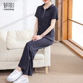 中老年女夏季 妍影妈妈夏装 晨练衣服 短袖 连帽上衣帽衫 时尚 运动套装