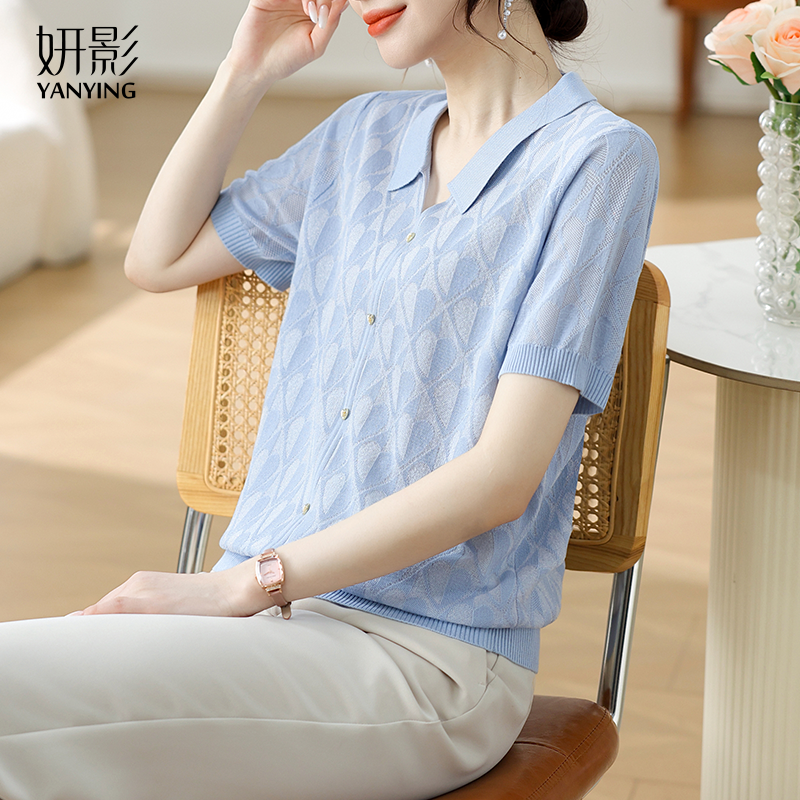 妍影媽媽夏裝短袖萊賽爾針織衫