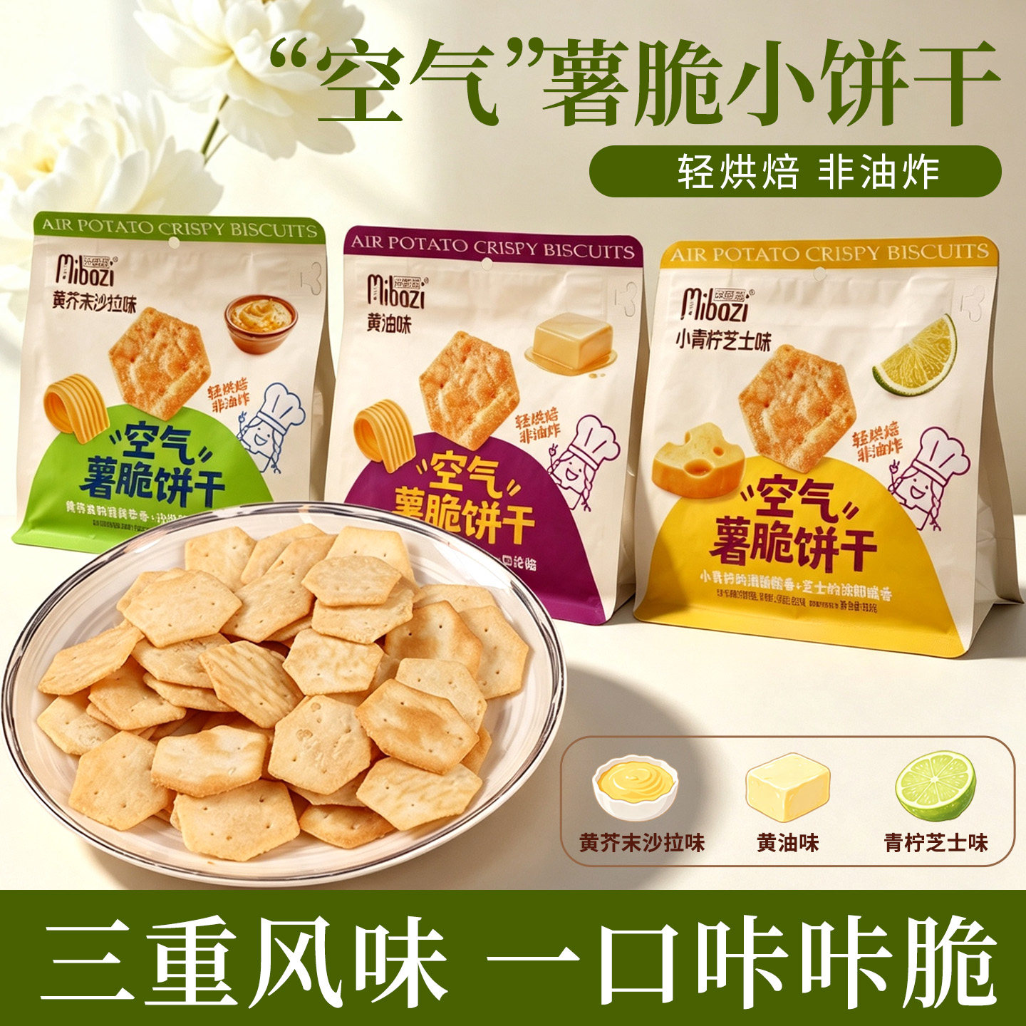 空气薯脆饼干薄酥脆黄油芝士芥末沙拉咸味办公室零食休闲小吃食品