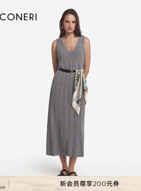 【季末折扣】FALCONERI女士经典优雅通勤V领无袖连衣裙DAC482C