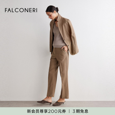 【春夏新品】FALCONERI女士亚麻混纺宽松高腰直筒休闲裤DPL490D