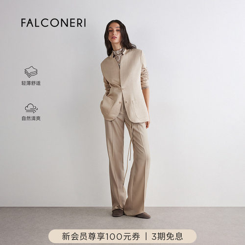 FALCONERI女士时尚经典百搭通勤商务亚麻混纺双面夹克外套DCL474H