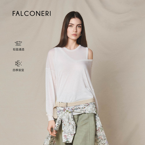 【尊享礼遇】FALCONERI女士经典通勤V领山羊绒毛衣针织衫DML462A