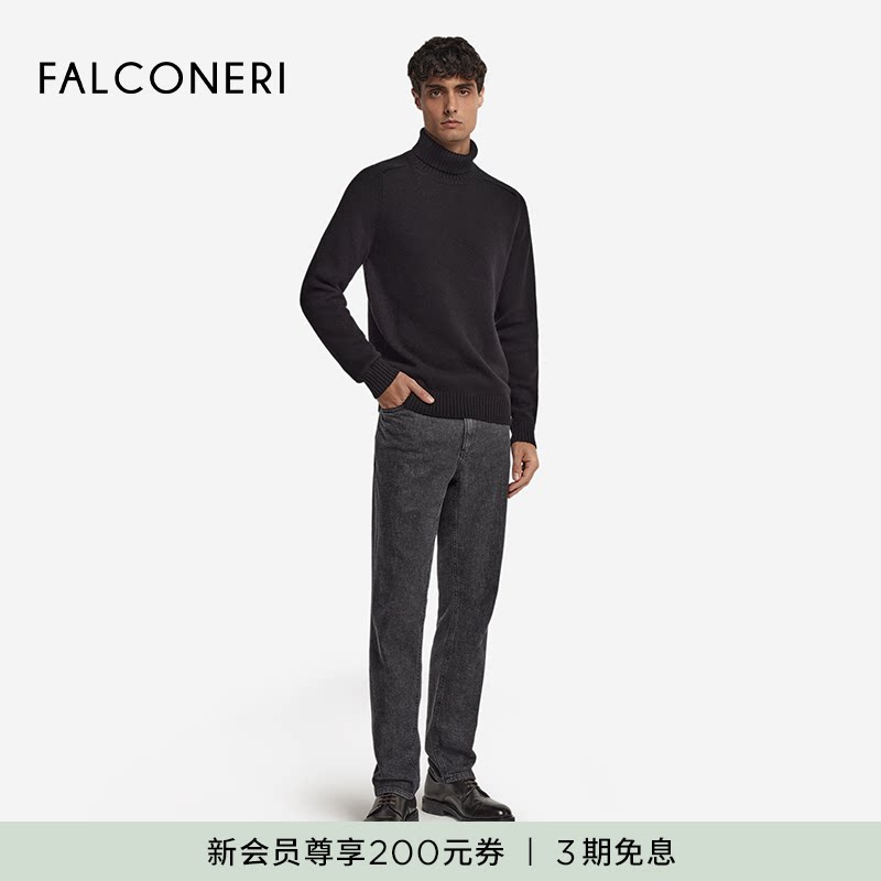 FALCONERI男士经典休闲长袖毛衣原色山羊绒运动高领衫毛衣UML428B