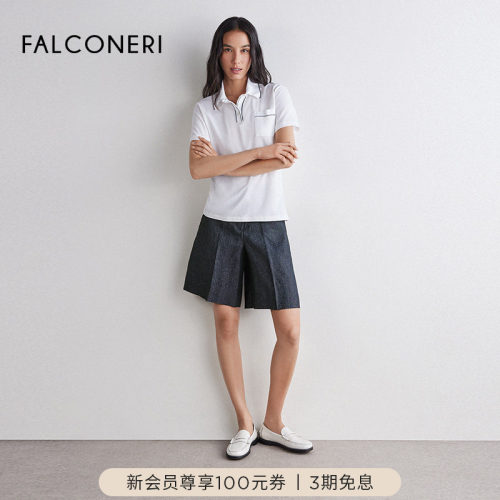 FALCONERI女士时尚经典百搭通勤桑蚕丝混纺短袖T恤polo衫DMM460T