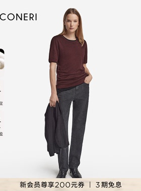 FALCONERI女原色Ultrafine山羊绒短袖圆领新年针织衫T恤DMM250A