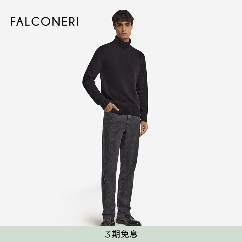 FALCONERI男士经典休闲长袖毛衣原色山羊绒运动高领衫毛衣UML428B