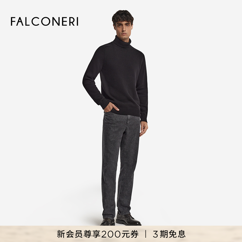 FALCONERI男士经典休闲长袖毛衣原色山羊绒运动高领衫毛衣UML428B