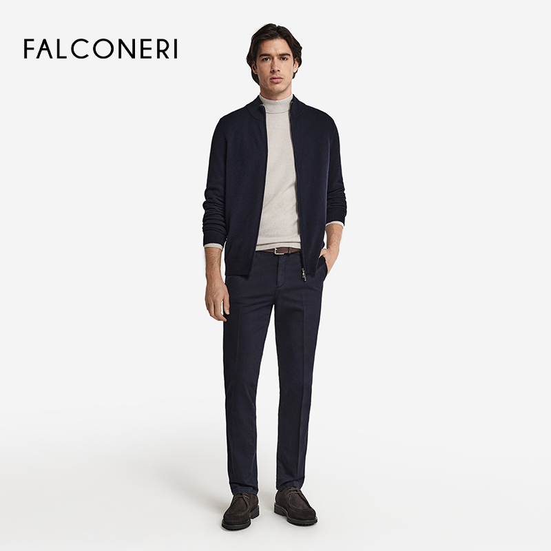 FALCONERI男士经典百搭休闲罗纹领口长袖拉链山羊绒针织衫UML228P