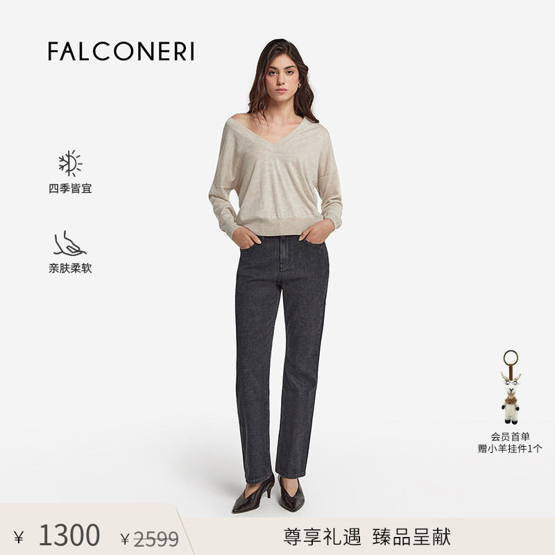 【尊享礼遇】FALCONERI女通勤休闲宽松羊绒衫V领套头毛衣DMLP250图片