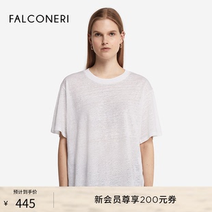 女士简约优雅亚麻圆领宽松短袖 FALCONERI25年新品 T恤DMM510M
