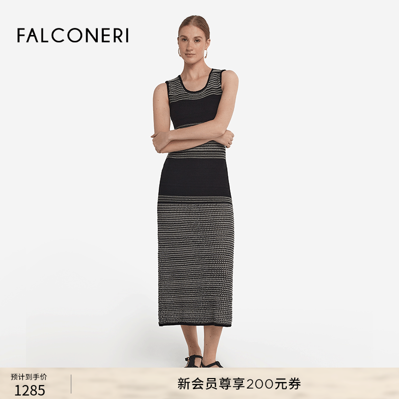 FALCONERI女士时尚经典简约舒适优雅无袖镂空修身连衣裙DAC482B