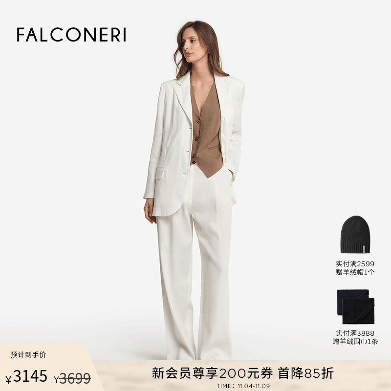 FALCONERI25年新品女士经典翻领宽松单排扣亚麻西装外套DCL482H