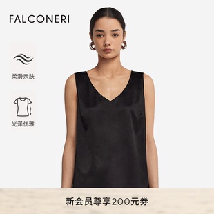 FALCONERI女士时尚 上衣DMC406X 经典 舒适混纺V领桑蚕丝背心无袖