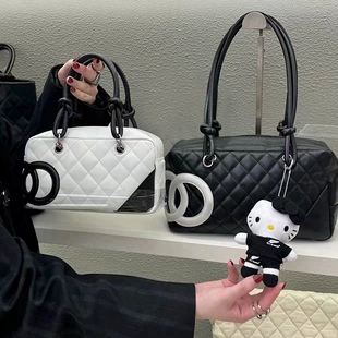2025秋冬新款 小香风中古包康鹏保龄球菱格链条手提包单肩斜挎大包
