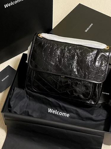 油蜡牛皮褶皱niki包包链条邮差包