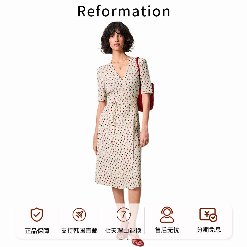 Reformation碎花绑带裹身连衣裙
