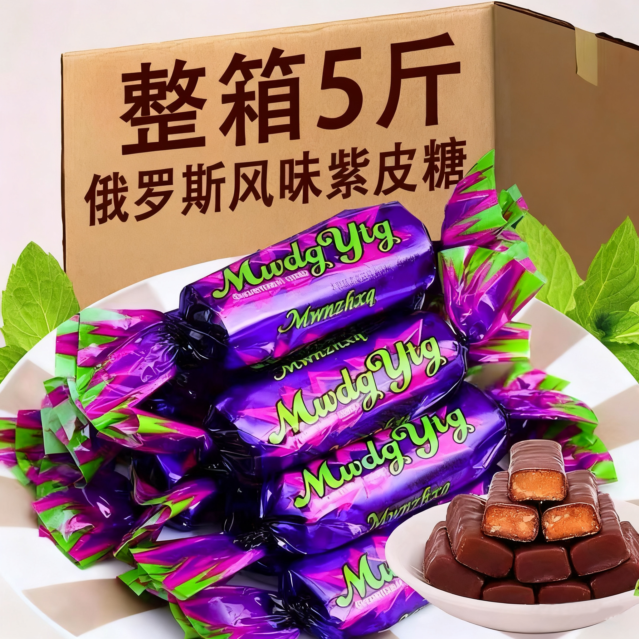 俄罗斯紫皮糖巧克力零食喜糖年货