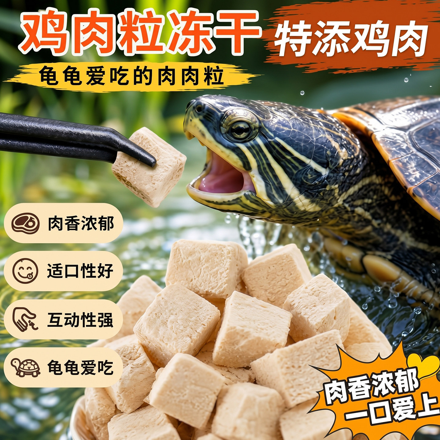 仅5.8元喂半年~脱盐龟粮鸡肉粒